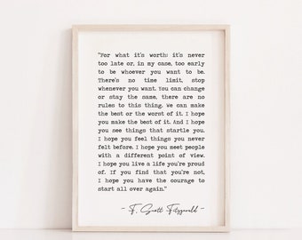 F Scott Fitzgerald Quote Print: Inspirational Wall Art (Digital Download)