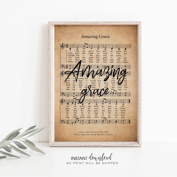 Amazing Grace - Vintage Hymn Wall Art Print Biblical Sheet Music Print Poster Wall Art Home Decor Large Wall Art Giclée Art