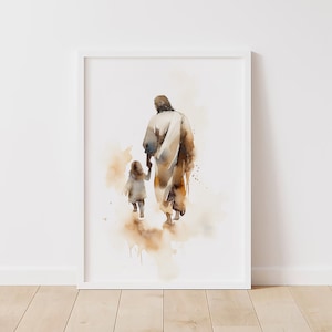 Jesus Watercolor painting with a Girl, Jesus Portrait, Jesus painting, Jesus print, Jesus art, Jesus picture, Jesus watercolor