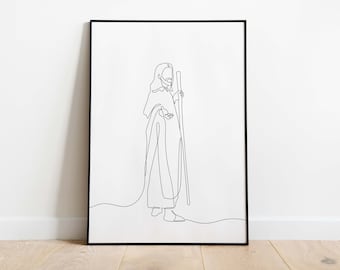 Stampa artistica di Gesù Cristo: decorazione murale cristiana minimalista (download digitale)