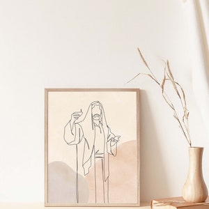 Jesus Portrait Line Art Print: Boho Christian Wall Decor (digital ...