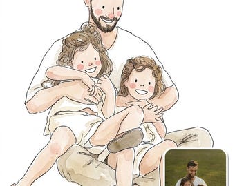 Custom Watercolor Portrait from Photo, Personalized Family Illustration, Digital Portrait Gift
