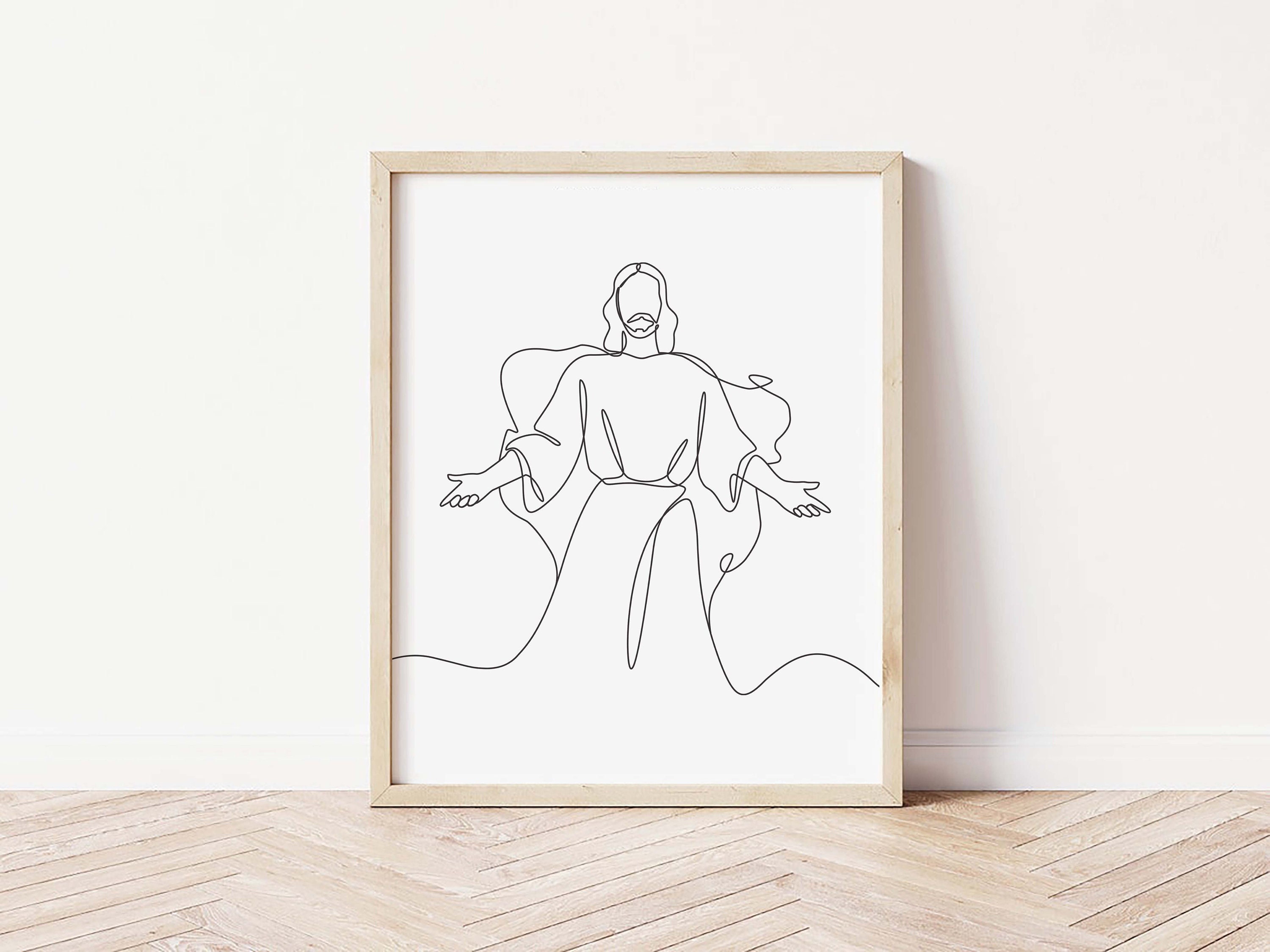 Jesus Line Art Print: Christian Minimalist Portrait (digital Download ...