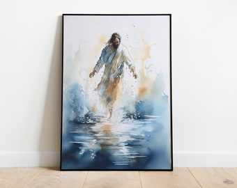 Jesus Walking on Water Watercolor Art Print (Digital Download)