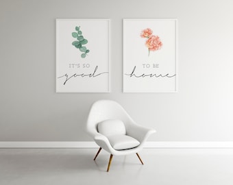 Conjunto de impresiones con citas de eucalipto y flores: Arte mural para sala de estar (descarga digital)