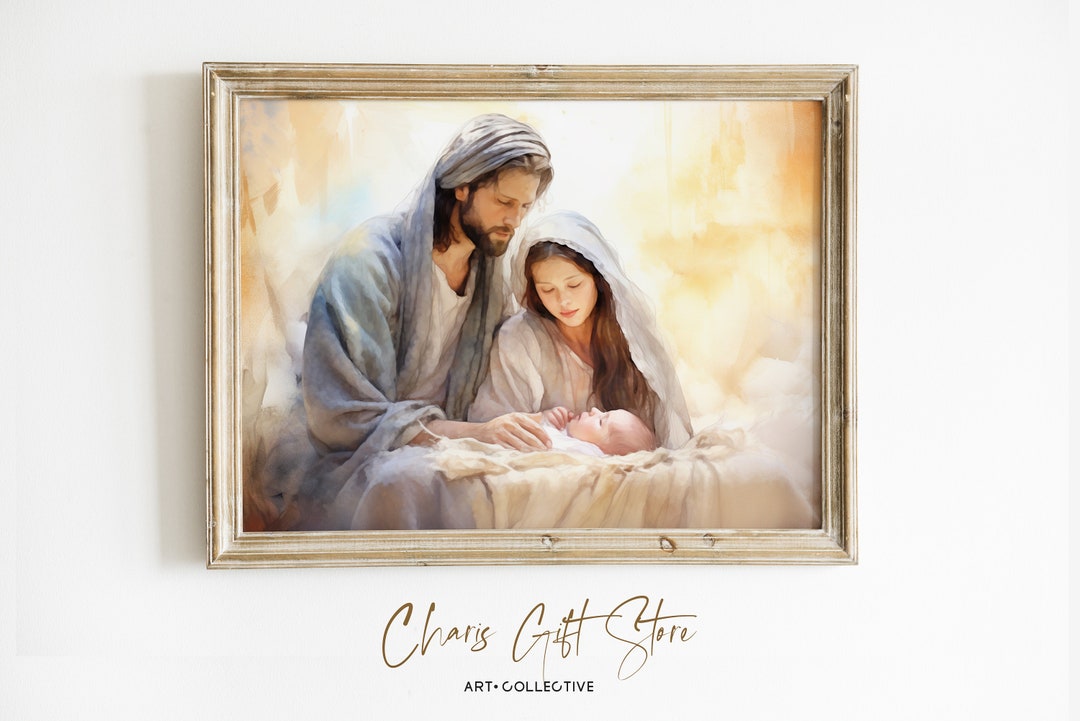 Nativity Scene Art Print: Christmas Jesus, Mary & Joseph (digital ...