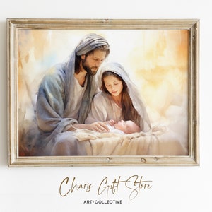 Nativity Scene Art Print: Christmas Jesus, Mary & Joseph (Digital Download)