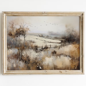 Village Landscape Oil Painting: Scenic Nature Art (Digital Download)