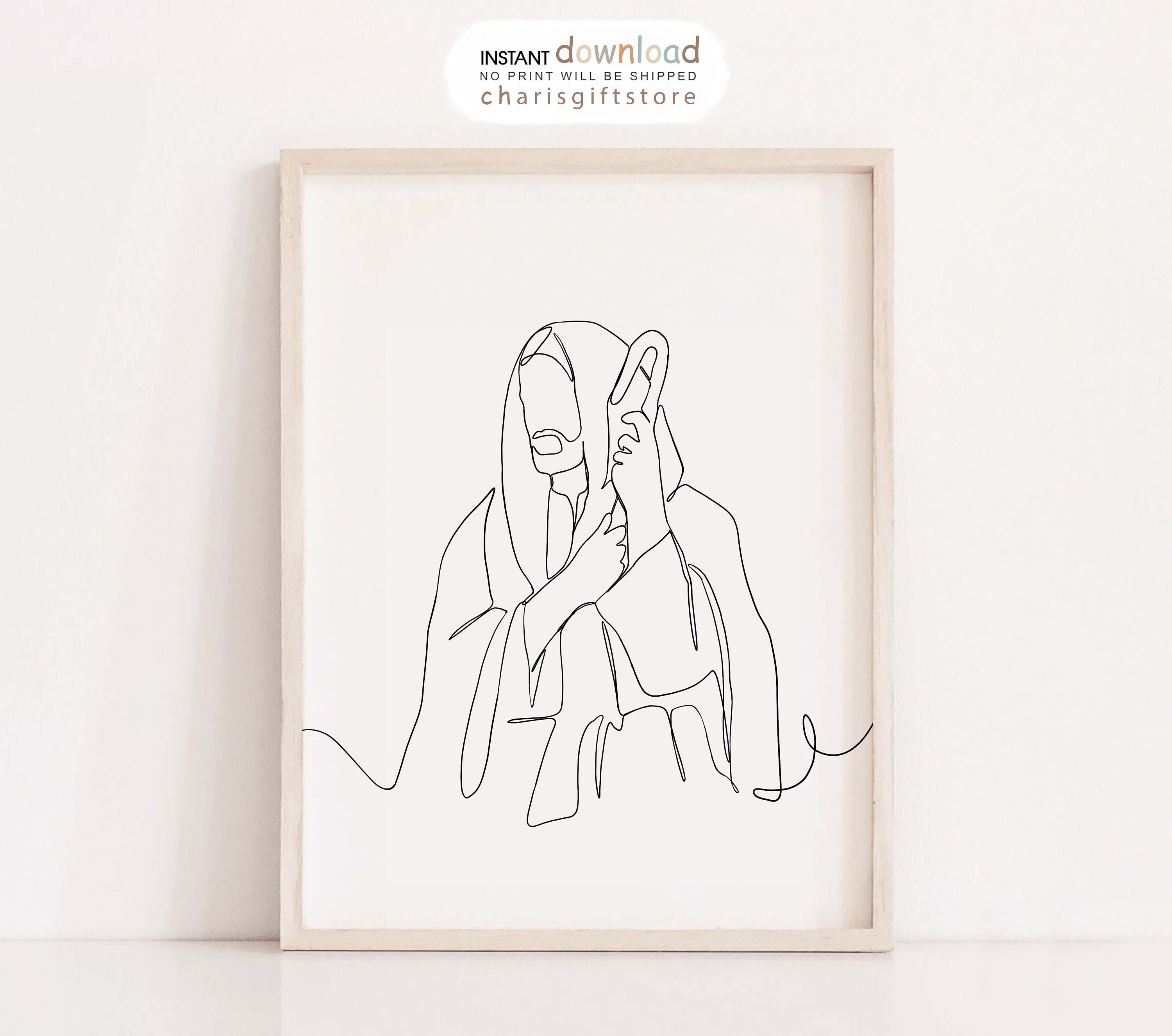 Jesus Line Art Print: Minimalist Christian Wall Decor (digital Download ...