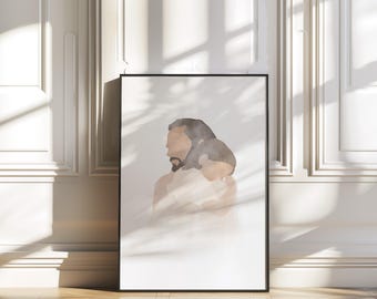 Christ&#39;s Embrace Watercolor Art Print: Jesus Portrait (Digital Download)