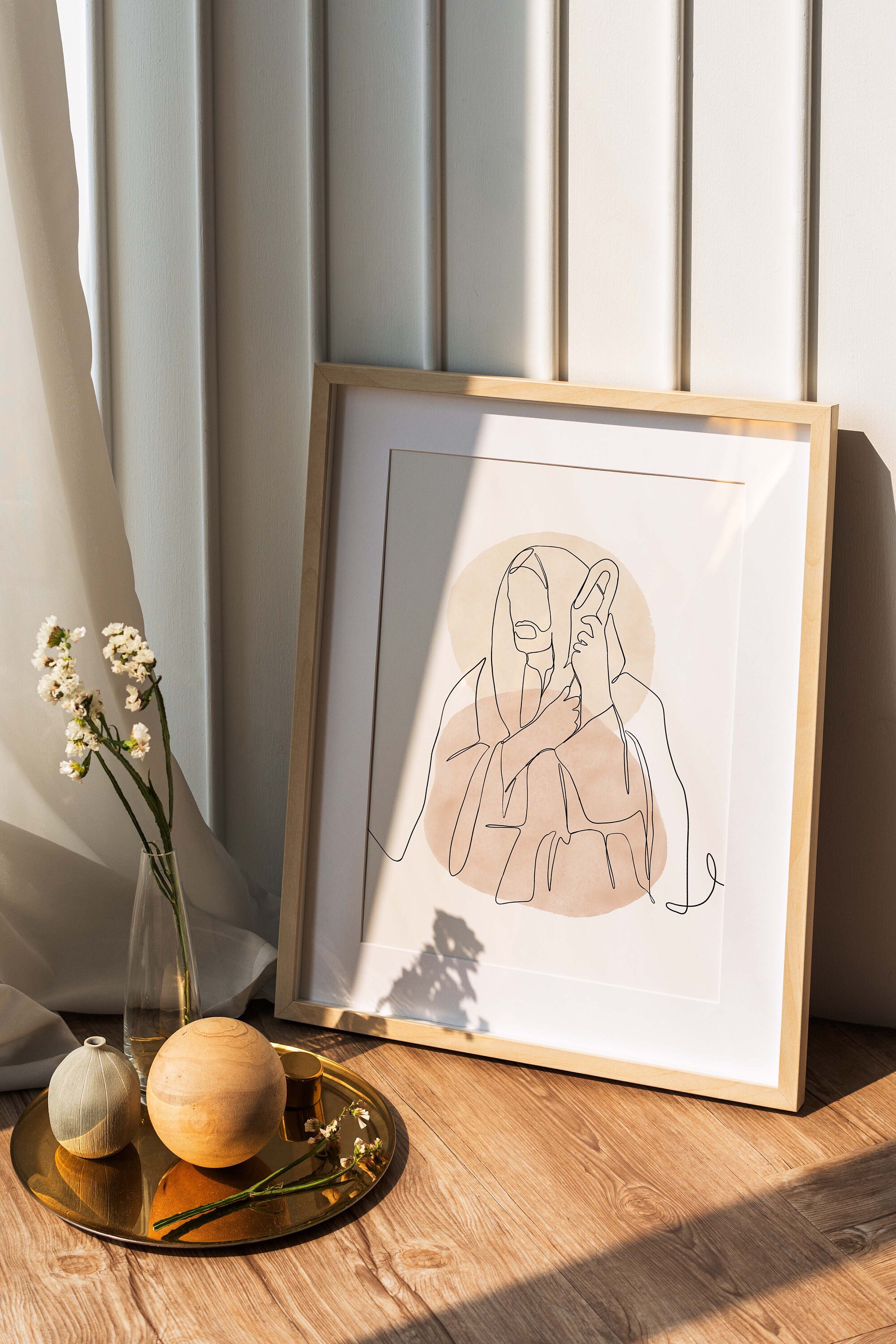 Jesus Portrait Line Art Print: Boho Christian Wall Decor (digital ...