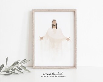 Christ's Embrace Watercolor Portrait: LDS Home Decor (Digital Download)