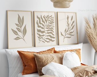 Neutral Botanical Print Set: Beige & Gray Boho Decor (Digital Download)