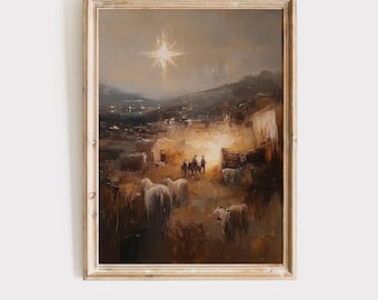 Nativity Scene Oil Painting Print: Christmas Wall Art (Digital Download)