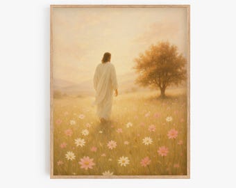 Jesus in Meadow Print: Christian Spiritual Art (Digital Download)