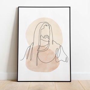 Jesus Portrait Line Art Print: Minimalist Christian Wall Art (digital ...