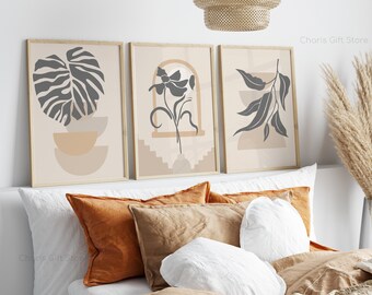 Minimalist Cream & Grey Botanical Prints - Set of 3 (Digital Download)