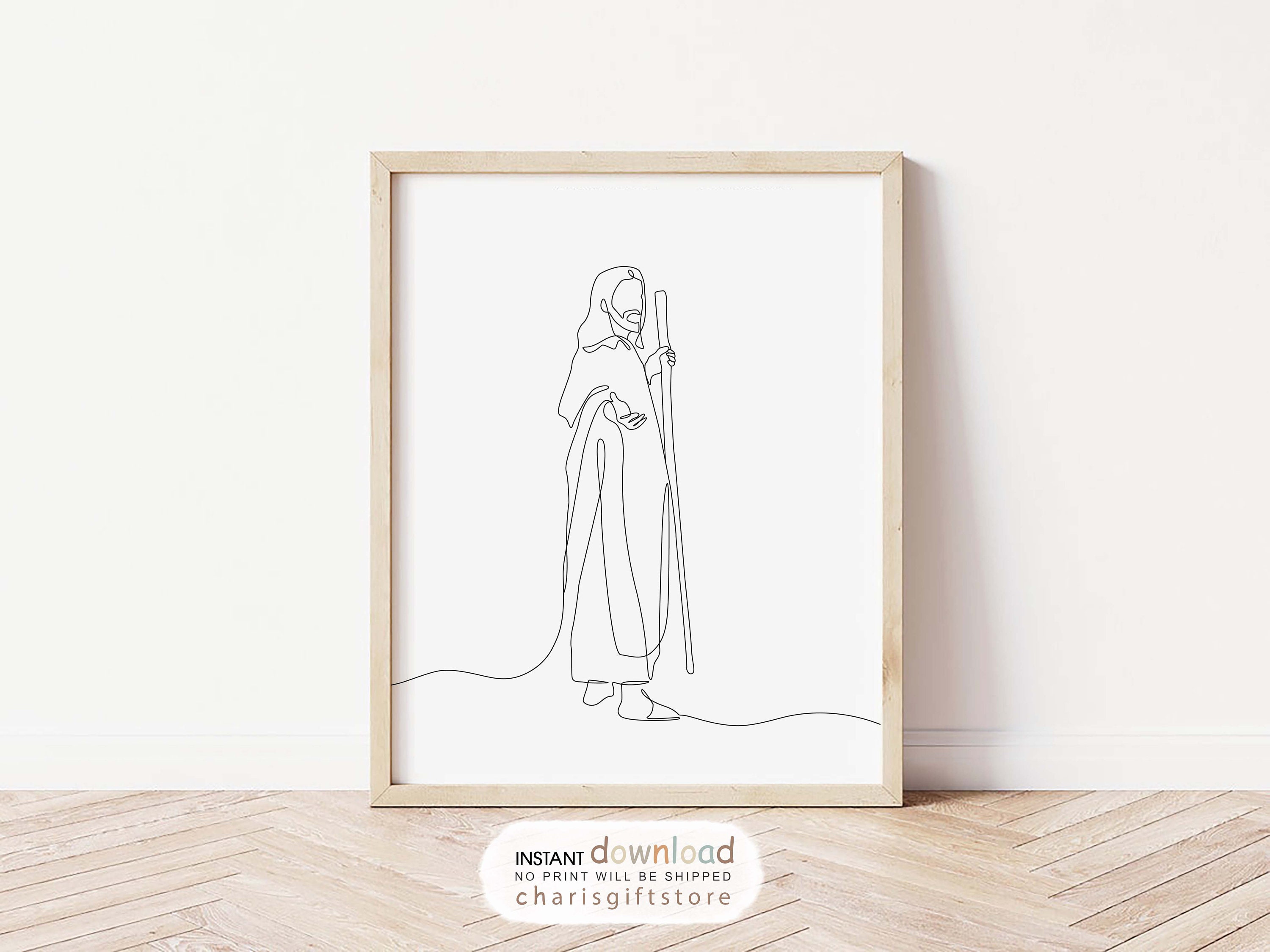Jesus Christ Line Art Print: Minimalist Christian Wall Decor (digital ...
