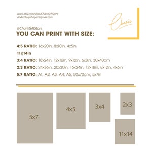 Peut inclure: Un tableau montrant diff&eacute;rentes tailles d'impression pour les &oelig;uvres d'art, notamment 11x14 pouces, 5x7 pouces, 4x5 pouces, 3x4 pouces et 2x3 pouces. Le tableau comprend &eacute;galement des formats de papier standard comme A1, A2, A3, A4 et A5.