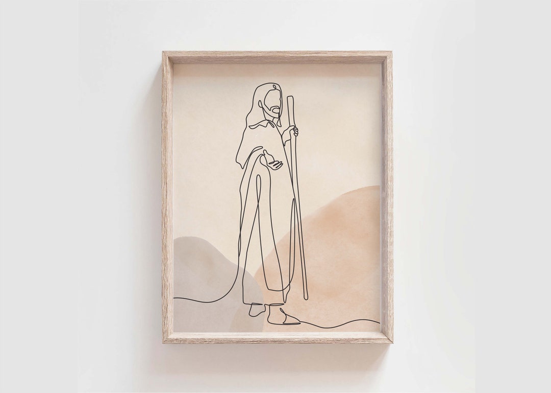 Jesus Portrait Line Art Print: Minimalist Christian Wall Decor (digital ...