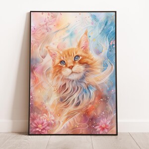 Colorful Cat Art Print: Whimsical Fantasy Kitty Portrait (Digital Download)