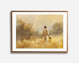 Jesus and Lamb Painting: Good Shepherd Christian Art (Digital Download)