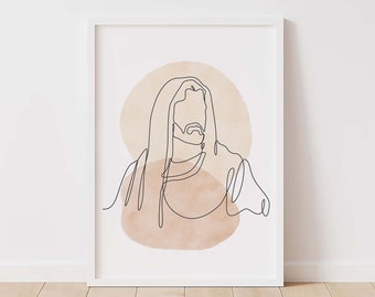 Jesus Portrait Line Art Print: Minimalist Christian Wall Art (Digital Download)