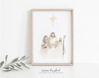 Watercolor Nativity Scene Art: Christmas Wall Decor (Digital Download)