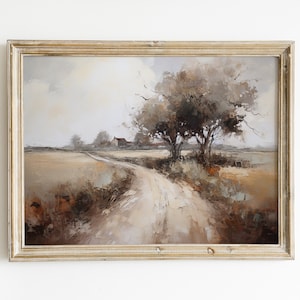 Village Landscape Oil Painting: Scenic Nature Art (Digital Download)