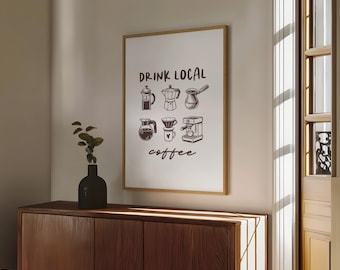Drink Local Coffee Print: Vintage Coffee Maker Art (Digital Download)
