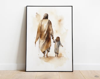Jesus and Girl Watercolor Painting: Religious Art Print (Digital Download)