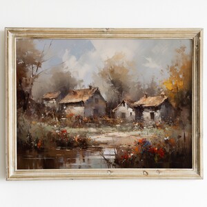 Village Oil Painting: Scenic Landscape Art (Digital Download)
