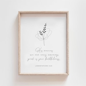 Lamentations 3:23 Bible Verse Wall Art, His Mercies Are New, Scripture Wall Art, Bible Verse Printable Wall Art