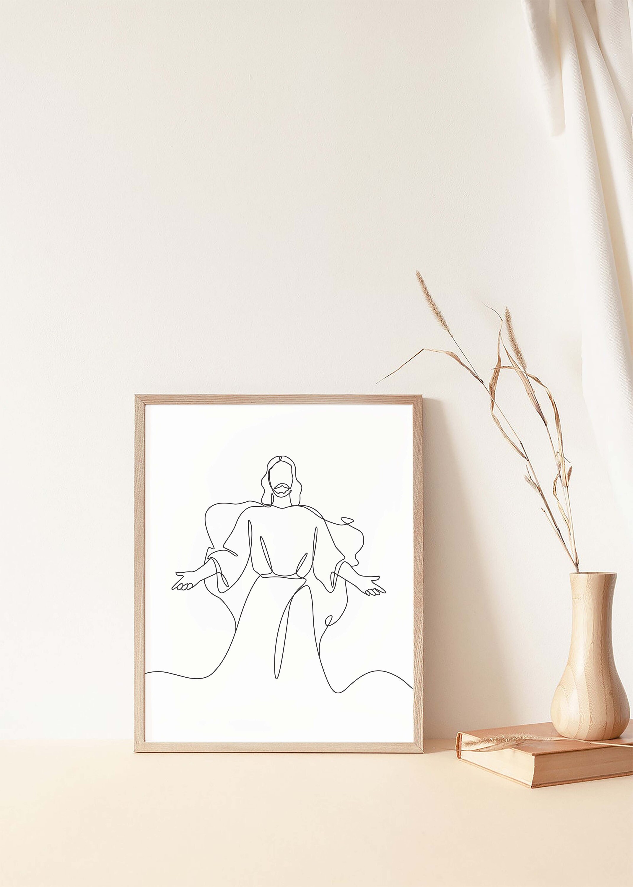 Jesus Line Art Print: Christian Minimalist Portrait (digital Download ...
