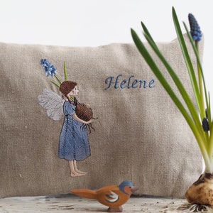 Name pillow for children | Name pillow | Elf with grape hyacinth | acufactum | Daniela Drescher | Birth pillow | Birth gift |