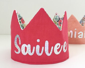 Personalised Birthday crown, party crown, fabric crown, reversible crown, reusable crown, adjustable crown, washable crown for all ages