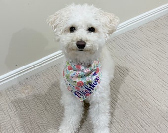 Personalised dog bandana, personalised cat bandana, pet scarf, slip-on collar, floral bandana