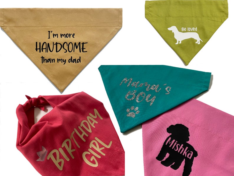 Personalised dog bandana, personalised cat bandana, pet scarf, tie up, slip on, make your own image 1