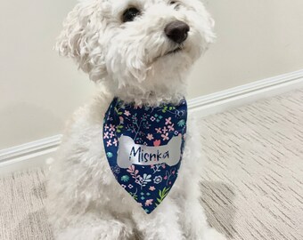 Personalised dog bandana, personalised cat bandana, pet scarf, slip-on collar, floral bandana