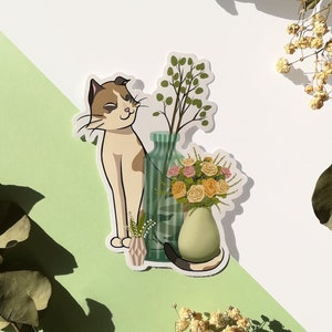 Sticker Chat et fleurs "Be Happy"