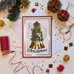 Carte "Chats boule à neige de Noël" | Foil | A6 | Carte de vœux | Illustration chat | Papeterie | Cadeau parfait pour les amoureux des chats