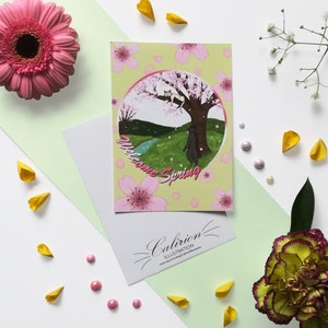 Carte postale Chats printemps | Carte postale | Illustration chat | Papeterie | Cadeau parfait pour les amoureux des chats