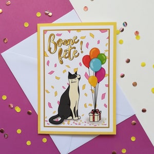 Carte de bonne fête chat et ballons | A6 | Carte de voeux | Illustration chat | Papeterie | Cadeau parfait pour les amoureux des chats
