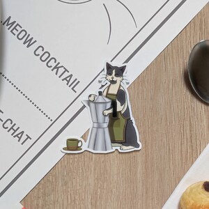 Sticker Chat barista | Café | Stickers vinyle brillant | Stickers bujo | scrapbooking | Planners | Cadeau pour les amoureux des chats