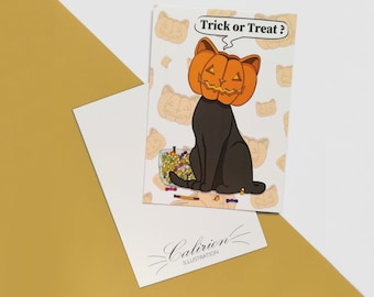 Carte postale Chat citrouille | Halloween | Carte postale | Illustration chat | Papeterie | Cadeau parfait pour les amoureux des chats