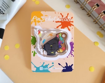 Pin's Cat Artist | Acrylic and epoxy pins | Kawaii pin | Perfect gift for cat and painting lovers | Painter cat