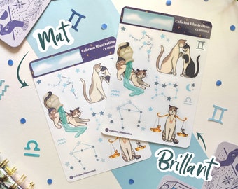 Chats du zodiaque - signe d air - Feuille de stickers/Stickers Sheet A6 - Mat ou Brillant - cute illustrations - bullet journal