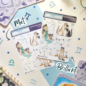 Dierenriemkatten - luchtteken - stickervel/stickervel A6 - mat of glanzend - schattige illustraties - bullet journal