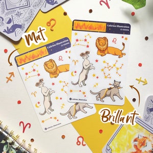 Zodiac cats - fire sign - Sheet of stickers/Stickers Sheet A6 - Matte or Glossy - cute illustrations - bullet journal