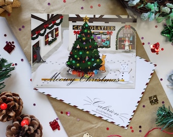 Postcard Cats "Christmas Village" | Postcard | Cat illustration | Stationery | Perfect gift for cat lovers